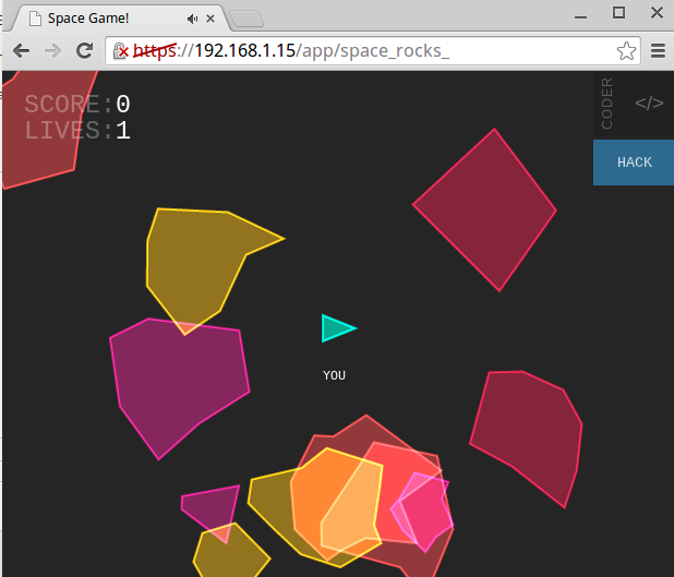 Screenshot of the Space Rocks game in Coder.