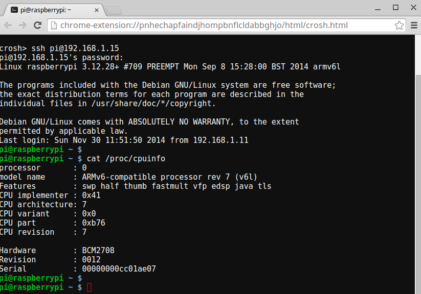 Connecting to Raspberry Pi A+ via SSH from a Laptop.