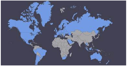 A map of countries surveyed by Citadel-on-the-move