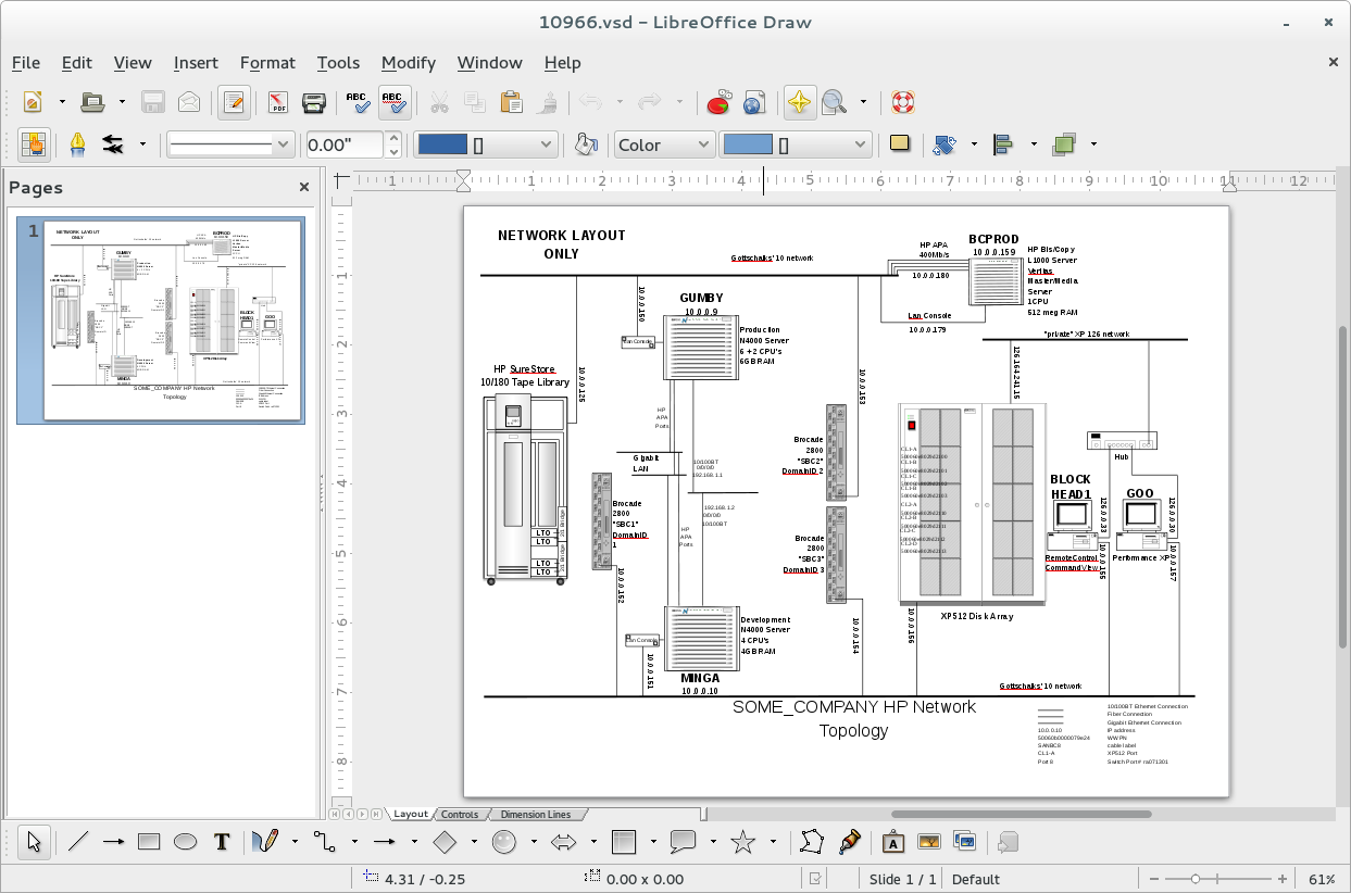 Screenshot of LibreOffice Draw opening up a Visio VSD diagram