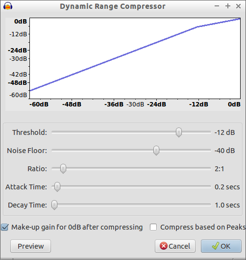 Audacity's Compressor settings