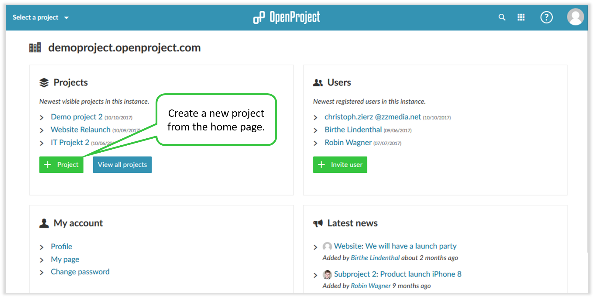 Create a new project in open project