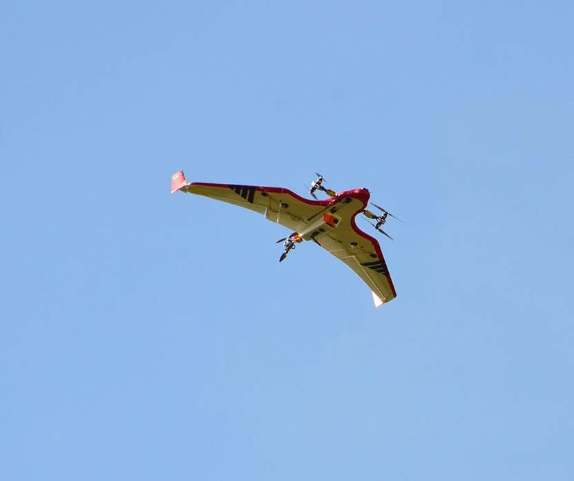 Drone flying through the air