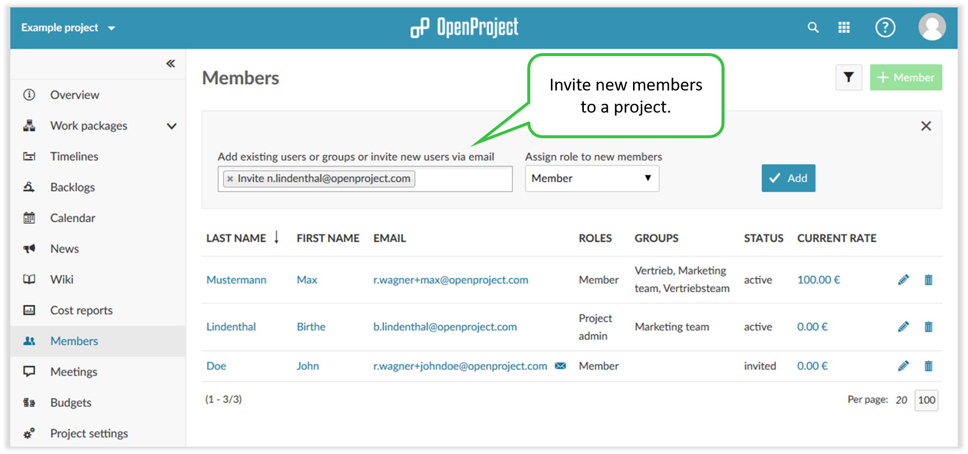 Invite new members to your OpenProject team