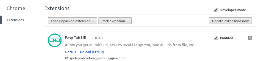 Load unpacked extension in Chromium browser