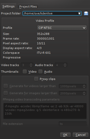 the project setting dialogue box for Kdenlive eats the project presets of less editors for lunch
