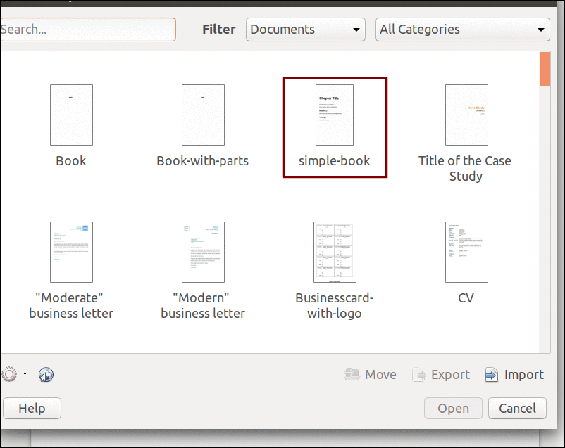 LibreOffice Writer template list