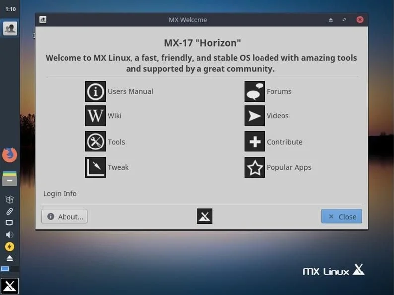 MX Linux welcome window