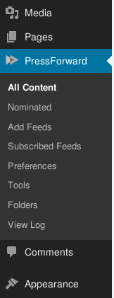 PressForward&#039;s WordPress Menu