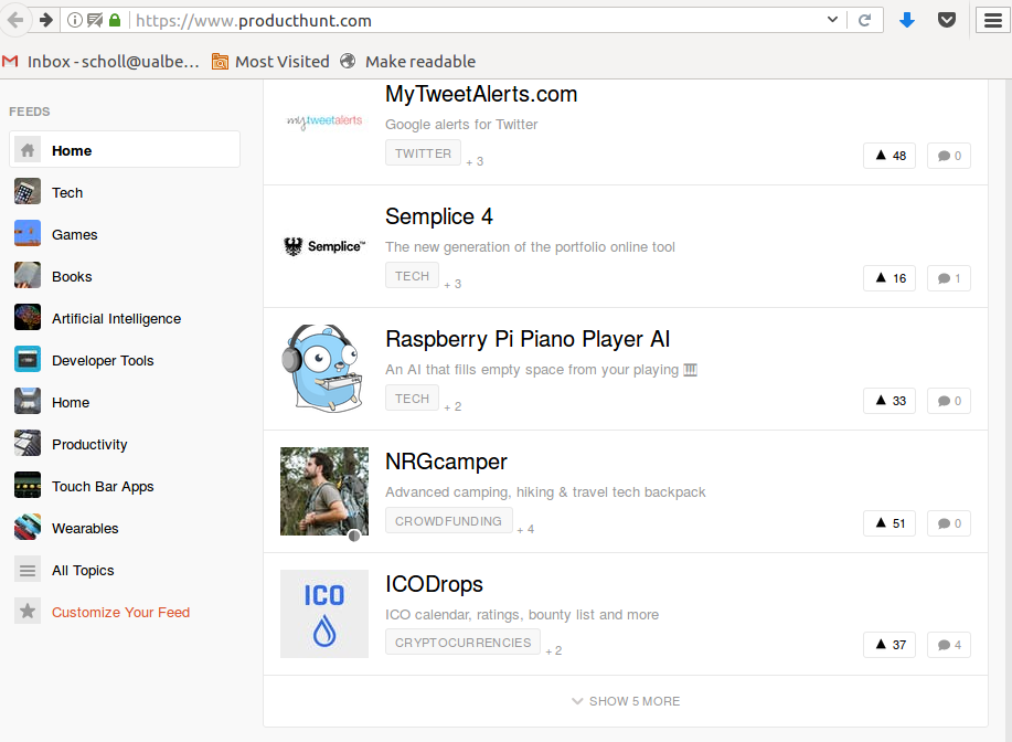 product hunt screen shot