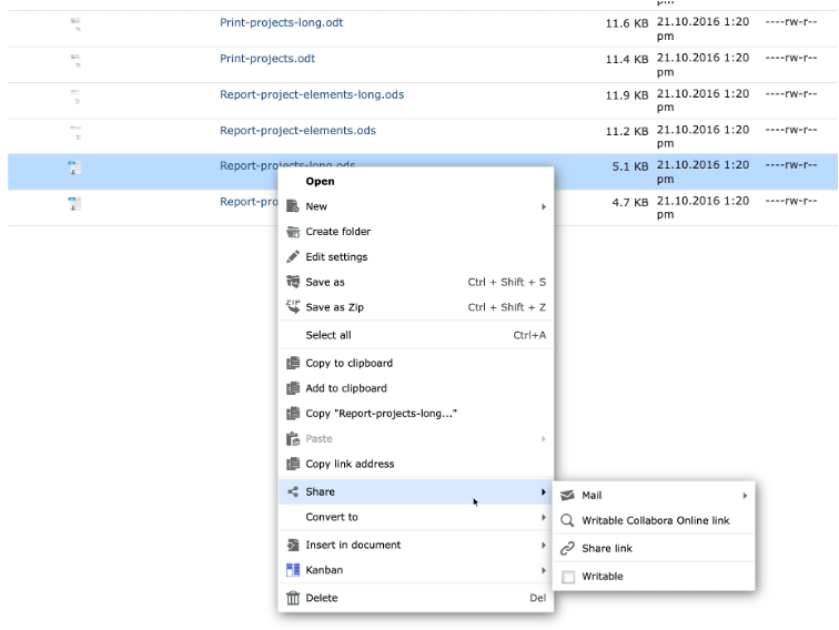 EGroupware InfoLog context menu