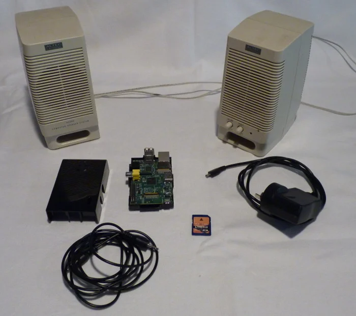 Initial PoC hardware, including old PC speakers