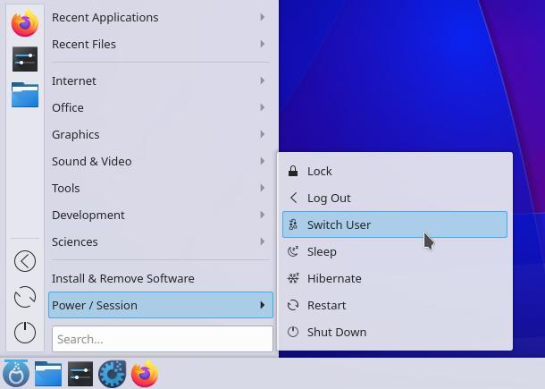 Switching users in KDE