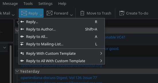 Reply options in Kmail