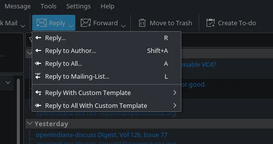 Reply options in Kmail