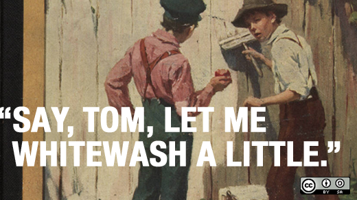 Tom Sawyer whitewashing a fence.