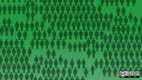 drawings of people shapes on green background