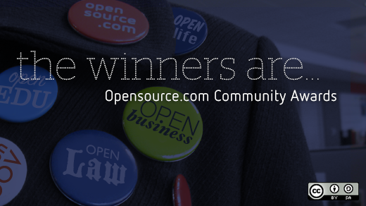 Opensource.com community awards with buttons in the background