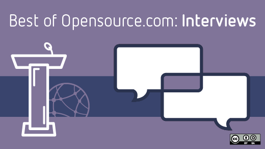 Best of Opensource.com interviews with podium and chat bubbles