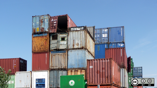 Shipping containers stacked in a yard