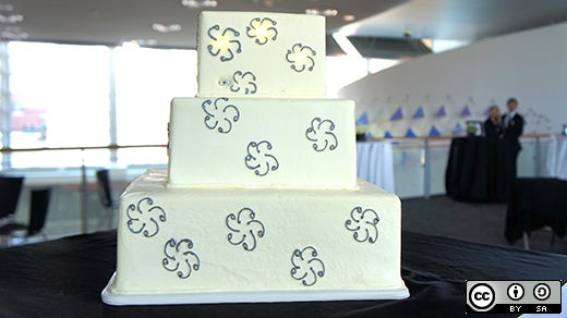 An open-hardware-powered wedding cake.