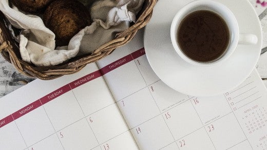 Calendar with coffee and breakfast