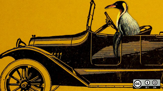 Penguin driving a car