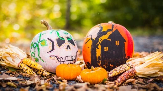 Pumpkins painted for Day of the Dead