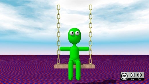 Green robot doll on a swing