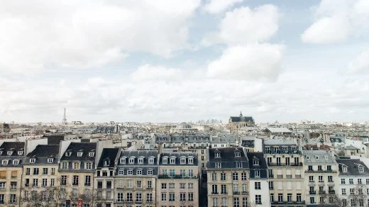 Blue skies over the city of Paris France 