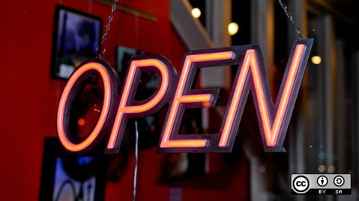 An open for business sign.