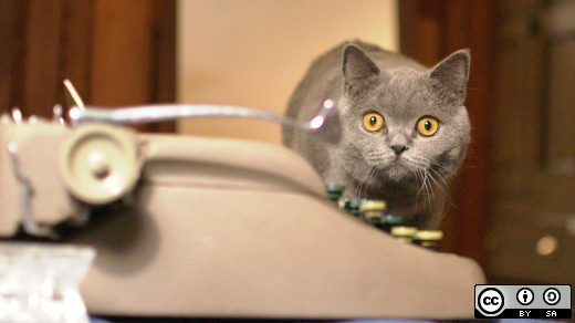 Cat approaching a typewriter