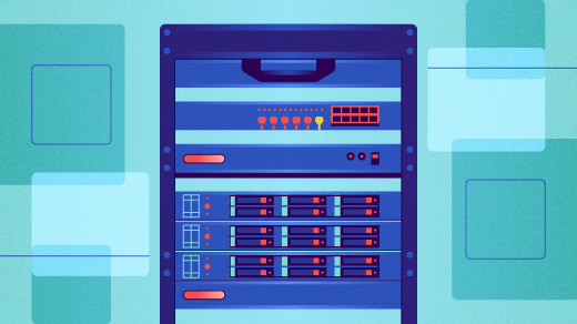 A rack of servers, blue background