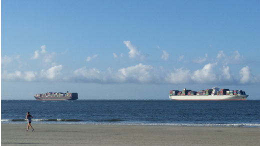 two ships passing in the ocean