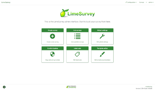 Getting Started With Limesurvey Opensource Com - screenshot main admin interface