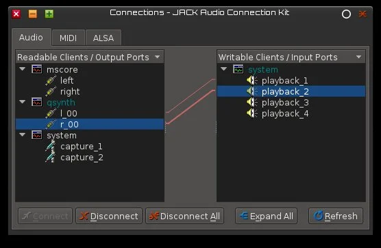 JACK Audio Connection Kit Audio Tab