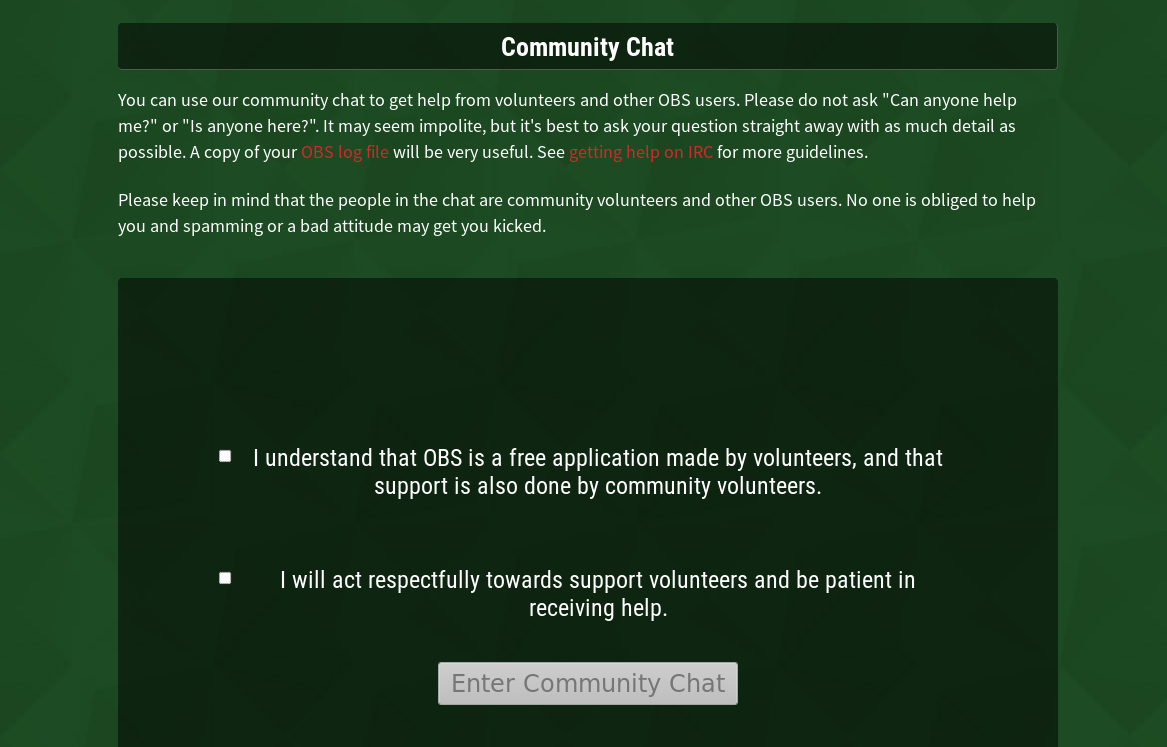 OBS Community Chat screen