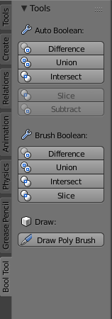 The Tool Shelf with the BoolTool add-on enabled