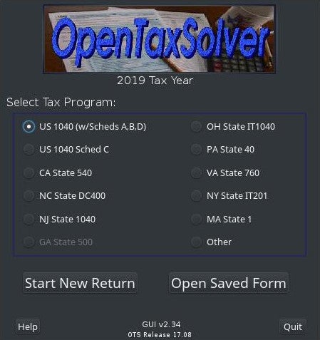 OpenTaxSolver user interface