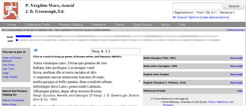 Perseus Digital Library screenshot