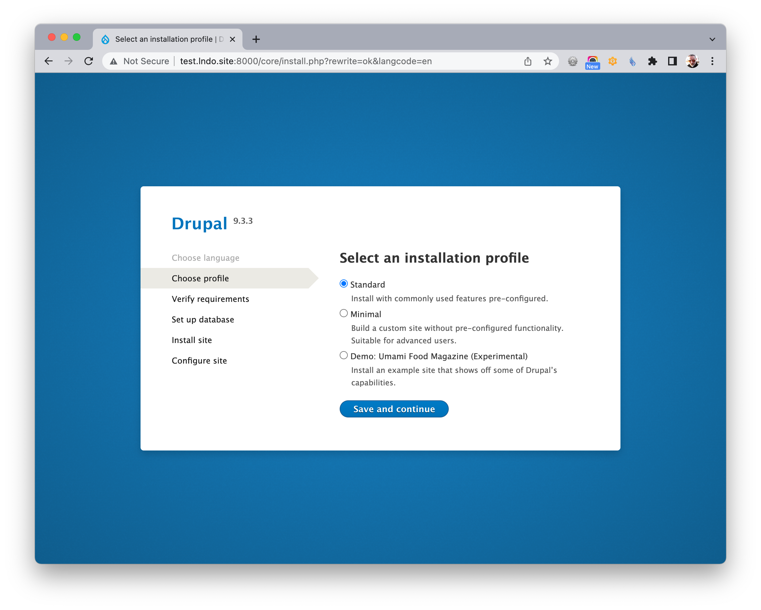 Drupal installer screen