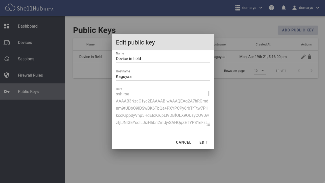 ShellHub public key