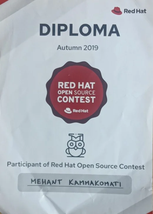 Red Hat Open Source contest certificate