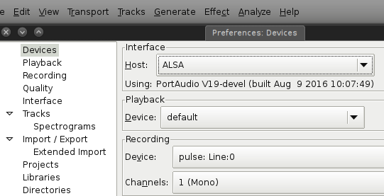 Audacity preferences