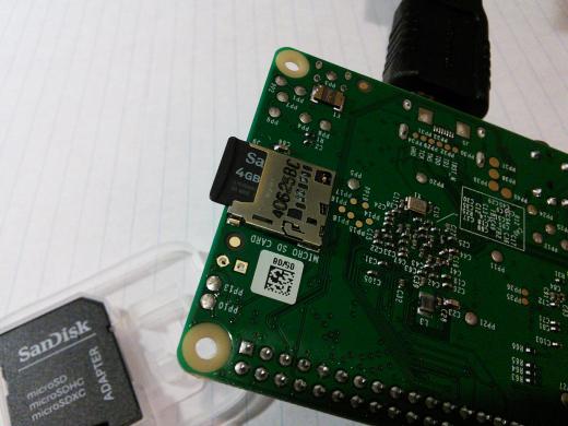 Coder Micro SD card inserted in Raspberry Pi B+