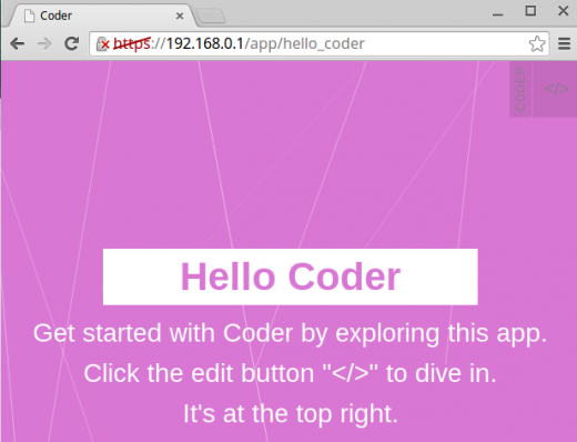 Screenshot of the Hello Coder project entry page.