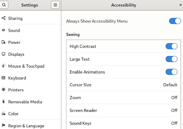 accessibility options - settings