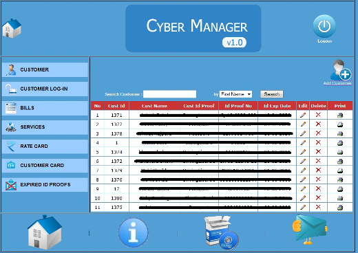 screenshot of Manage Customer view