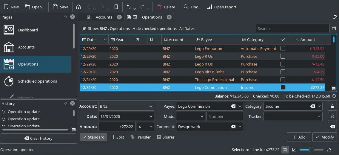 Skrooge interface with financial data displayed