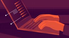 Programming at a browser, orange hands